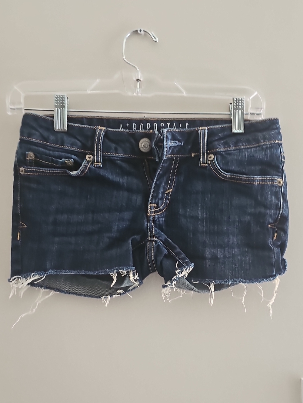 Aeropostale 000 Festival Dark Indigo Frayed Hem Denim Shorts